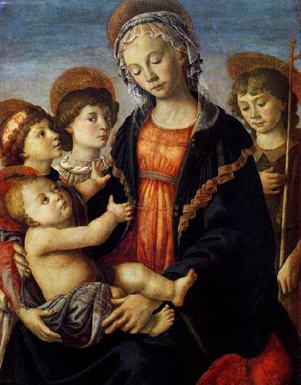 BOTTICELLI, Sandro The Virgin and Child with Two Angels and the Young St John the Baptist Germany oil painting art